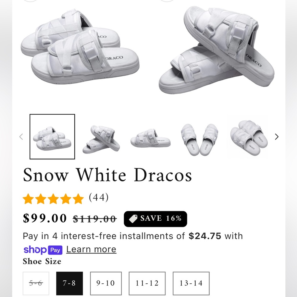Draco slides white size 7/8 new never worn